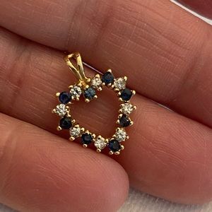 Yellow gold diamond and sapphire heart pendant